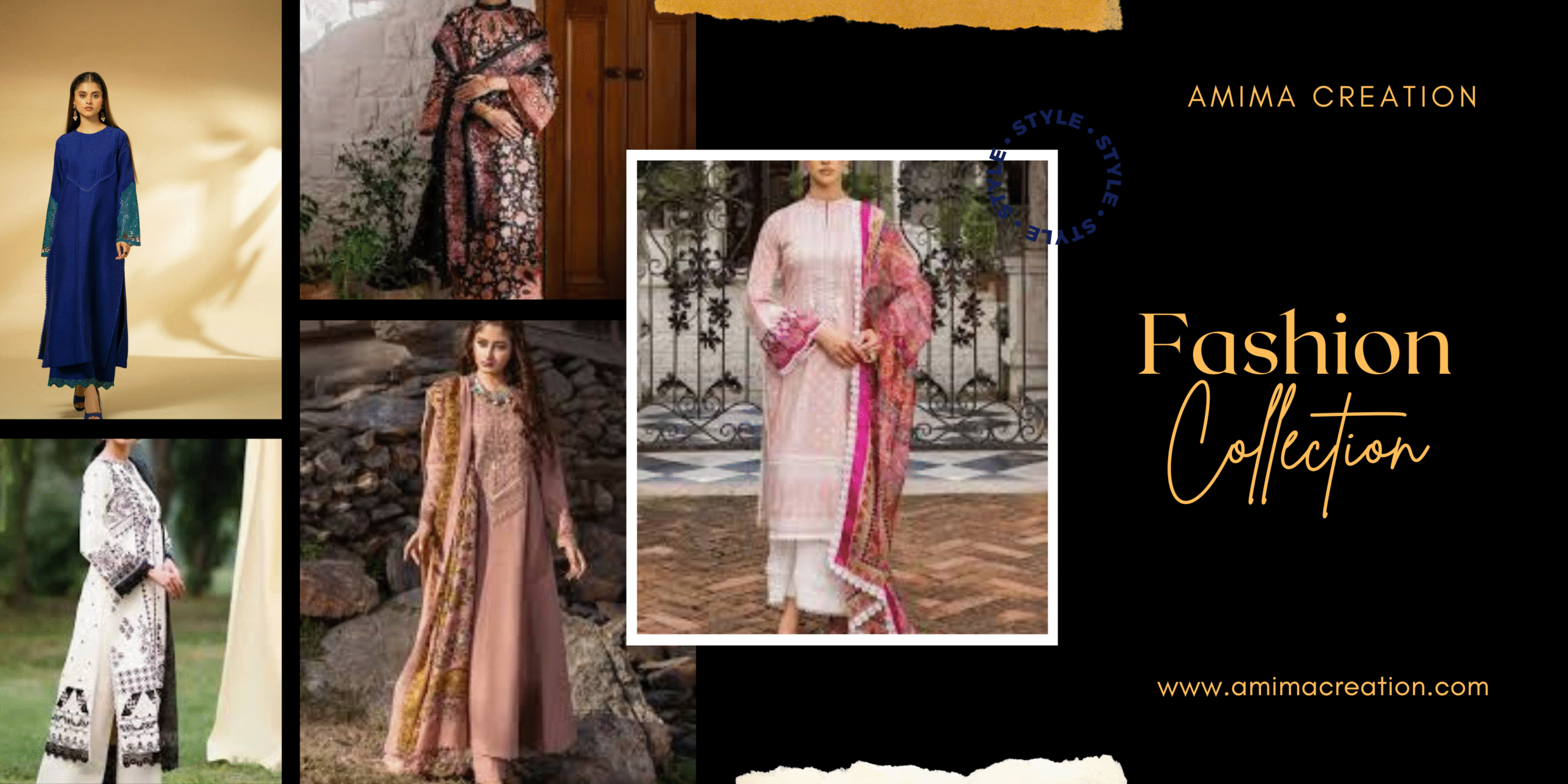 Beige and Brown Simple Fashion Collection Photo Collage Banner