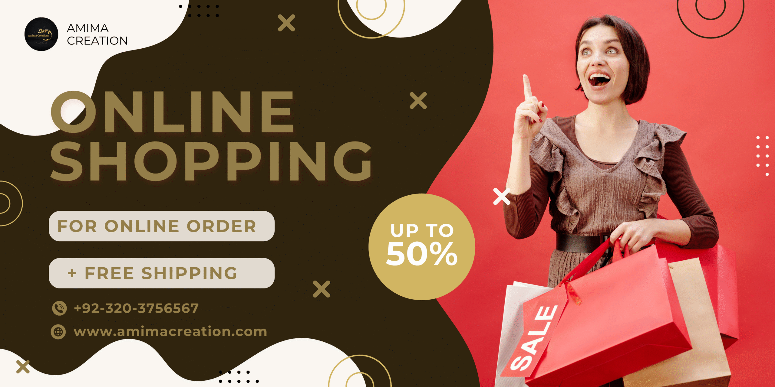 Red and White Modern Online Sale and Discount Banner